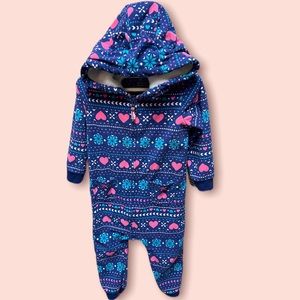 Cater’s Toddler Fleece Pink Winter Pattern Zip Up Pajama Onesie